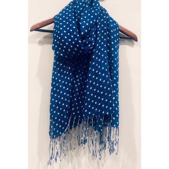 Accessories - Blue + White Polka Dot Scarf/ Wrap